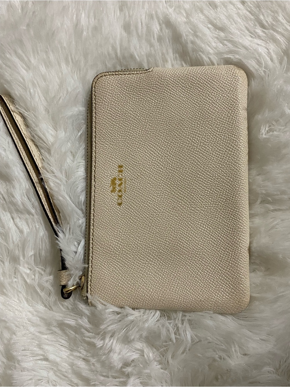 Coach Cream Wristlet Tablet Case with Gold Logo